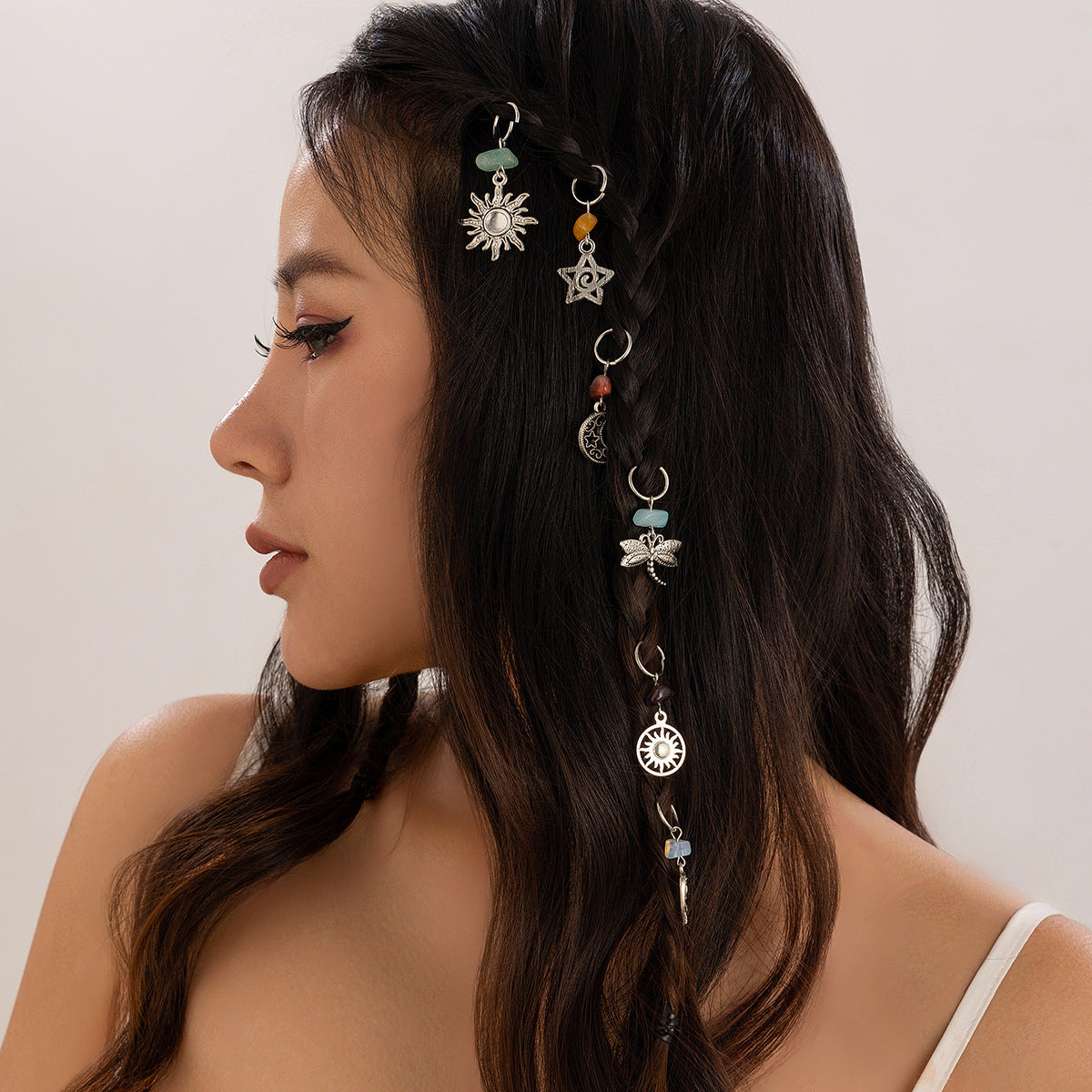 Hair Braiding Rings, EDC Coachella Festival Inspired Jewelry, 6 pcs Set
