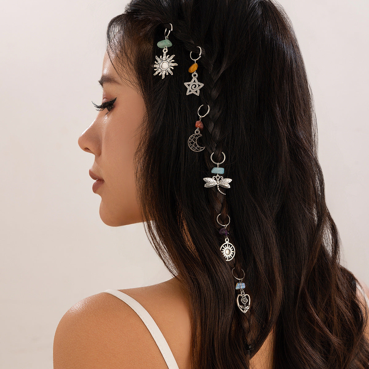 Hair Braiding Rings, EDC Coachella Festival Inspired Jewelry, 6 pcs Set