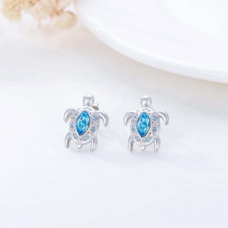 Sea Turtle Ocean Inspired Sterling Silver Stud Earrings, Symbolism Earrings, Elegant Sea Life Jewelry, Patience Wisdom Endurance Good Luck