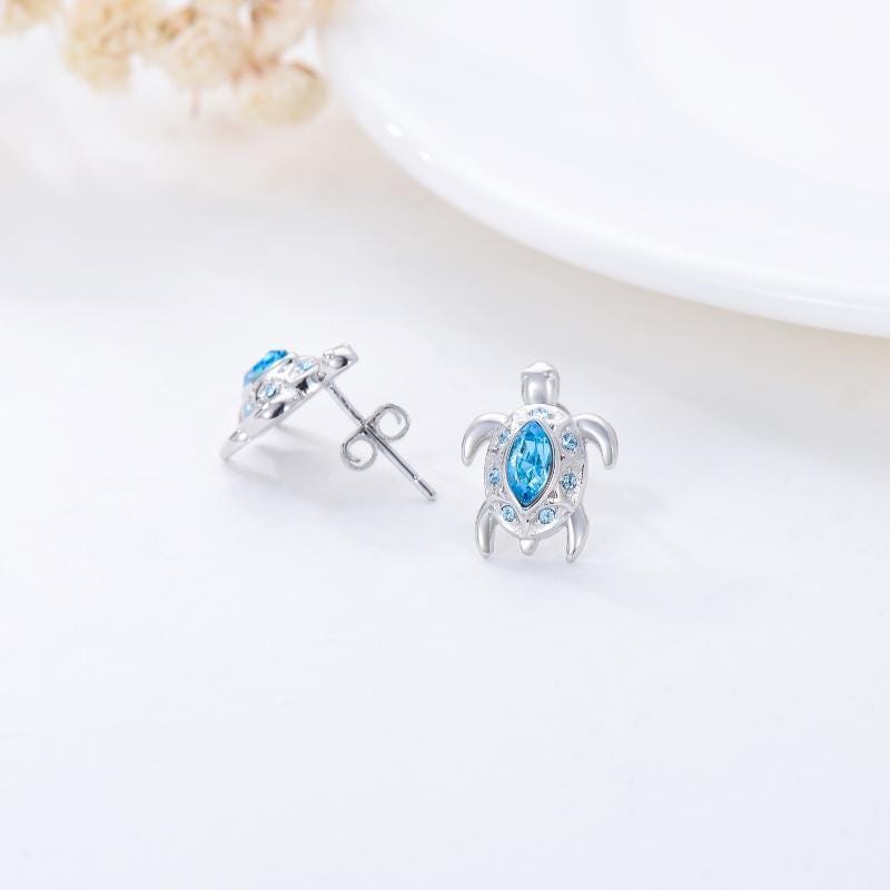 Sea Turtle Ocean Inspired Sterling Silver Stud Earrings, Symbolism Earrings, Elegant Sea Life Jewelry, Patience Wisdom Endurance Good Luck