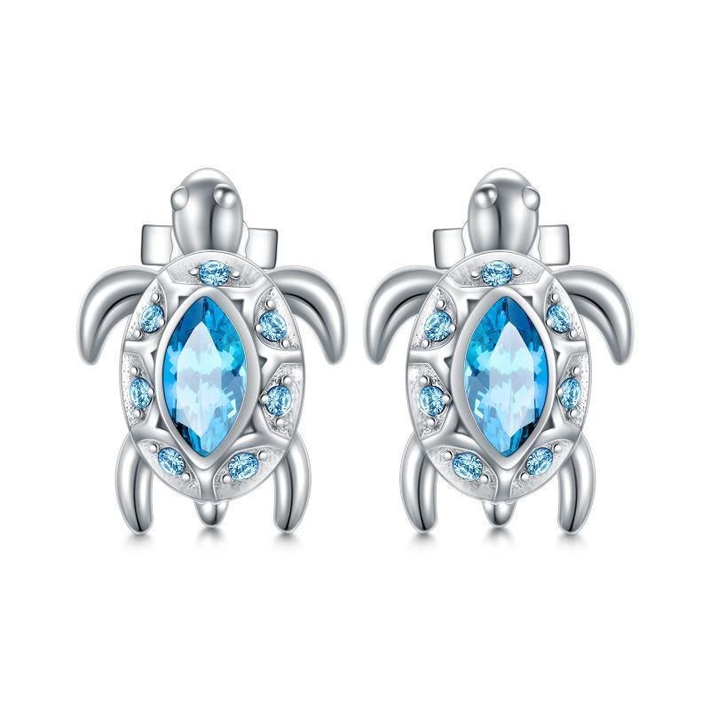 Sea Turtle Ocean Inspired Sterling Silver Stud Earrings, Symbolism Earrings, Elegant Sea Life Jewelry, Patience Wisdom Endurance Good Luck