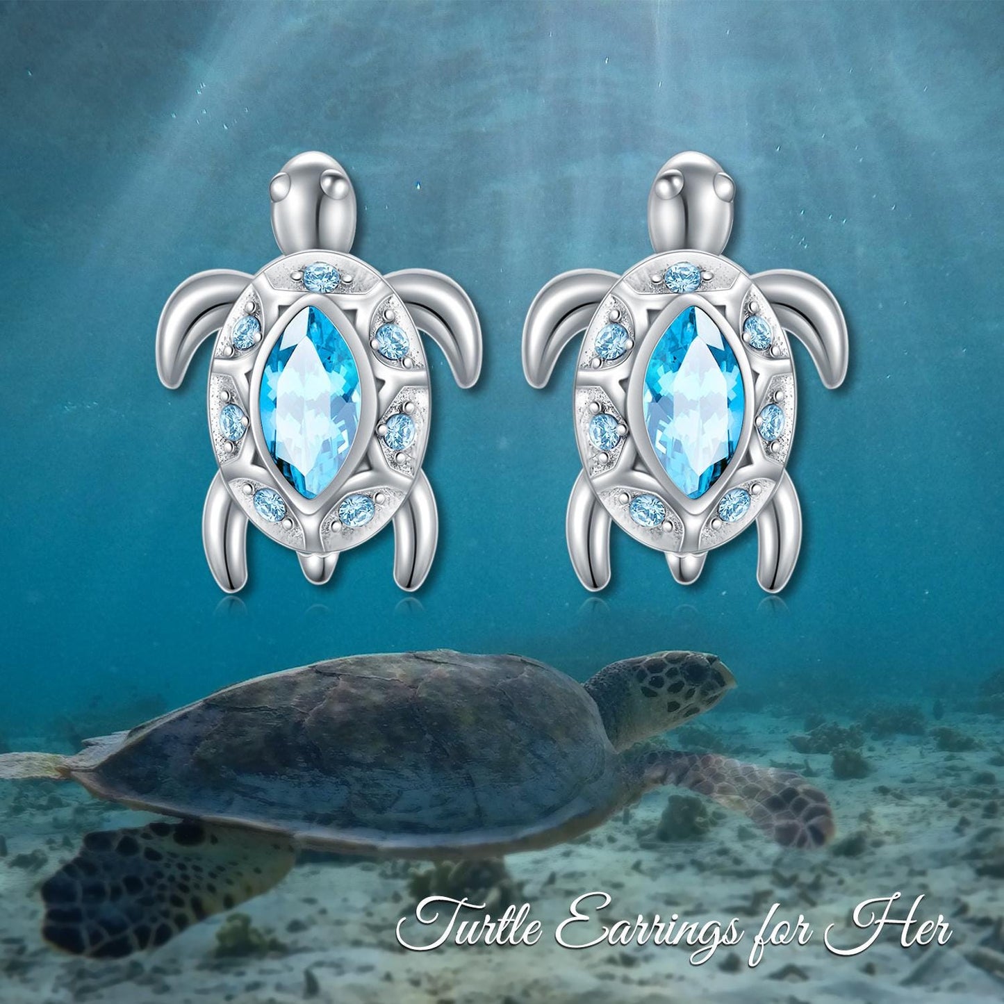 Sea Turtle Ocean Inspired Sterling Silver Stud Earrings, Symbolism Earrings, Elegant Sea Life Jewelry, Patience Wisdom Endurance Good Luck